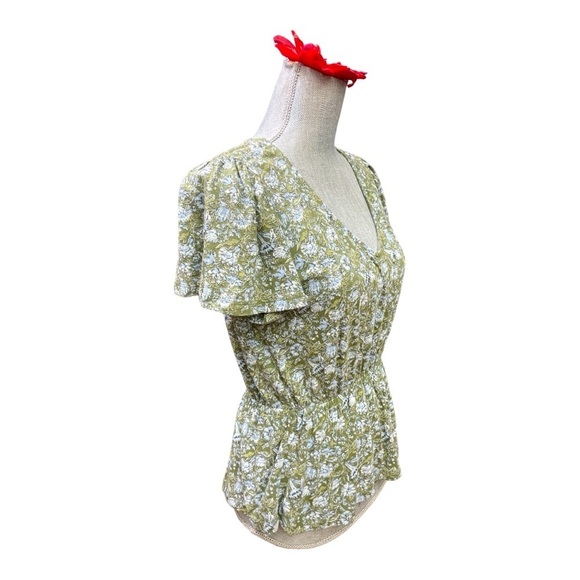 Lucky brand peplum Green Blue floral blouse/ Top size S/P - Picture 2 of 13